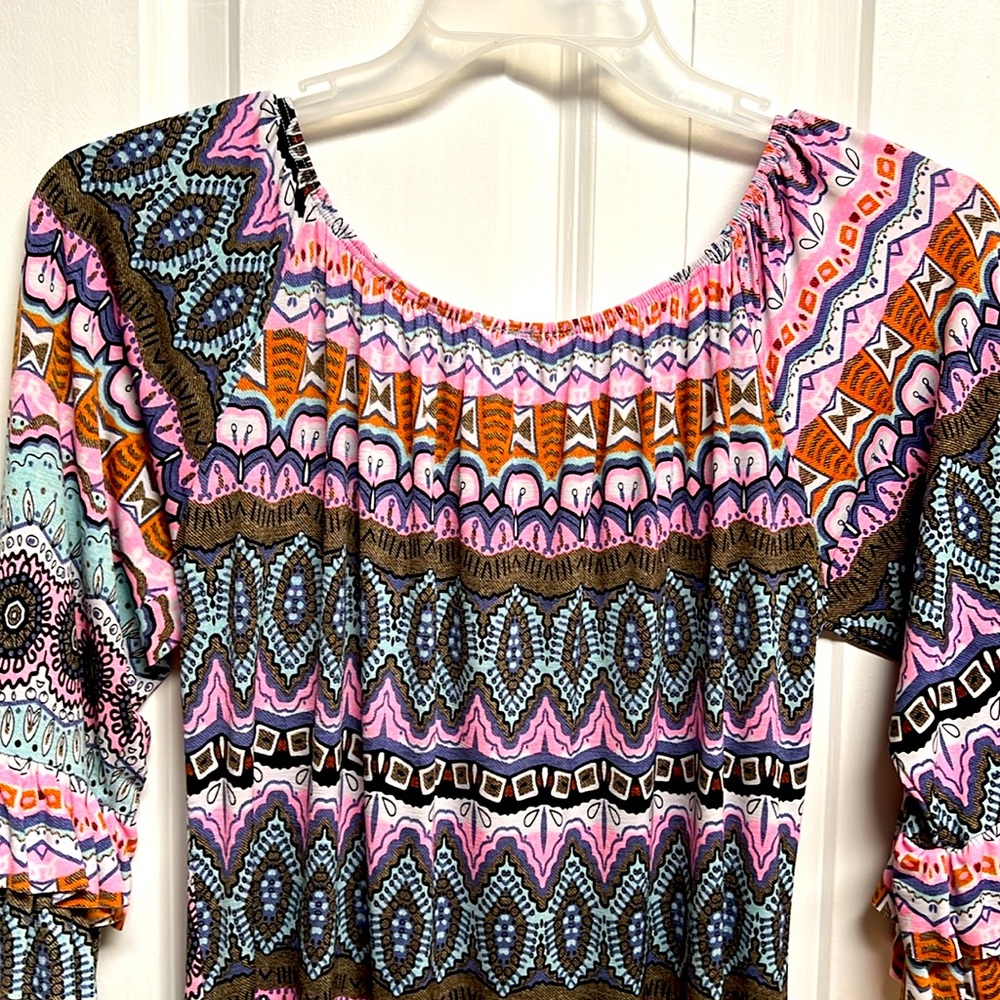 Joe’s Girls Multi Color Abstract Print Mid Double Ruffle Sleeve Dress Size 18 - Picture 7 of 7